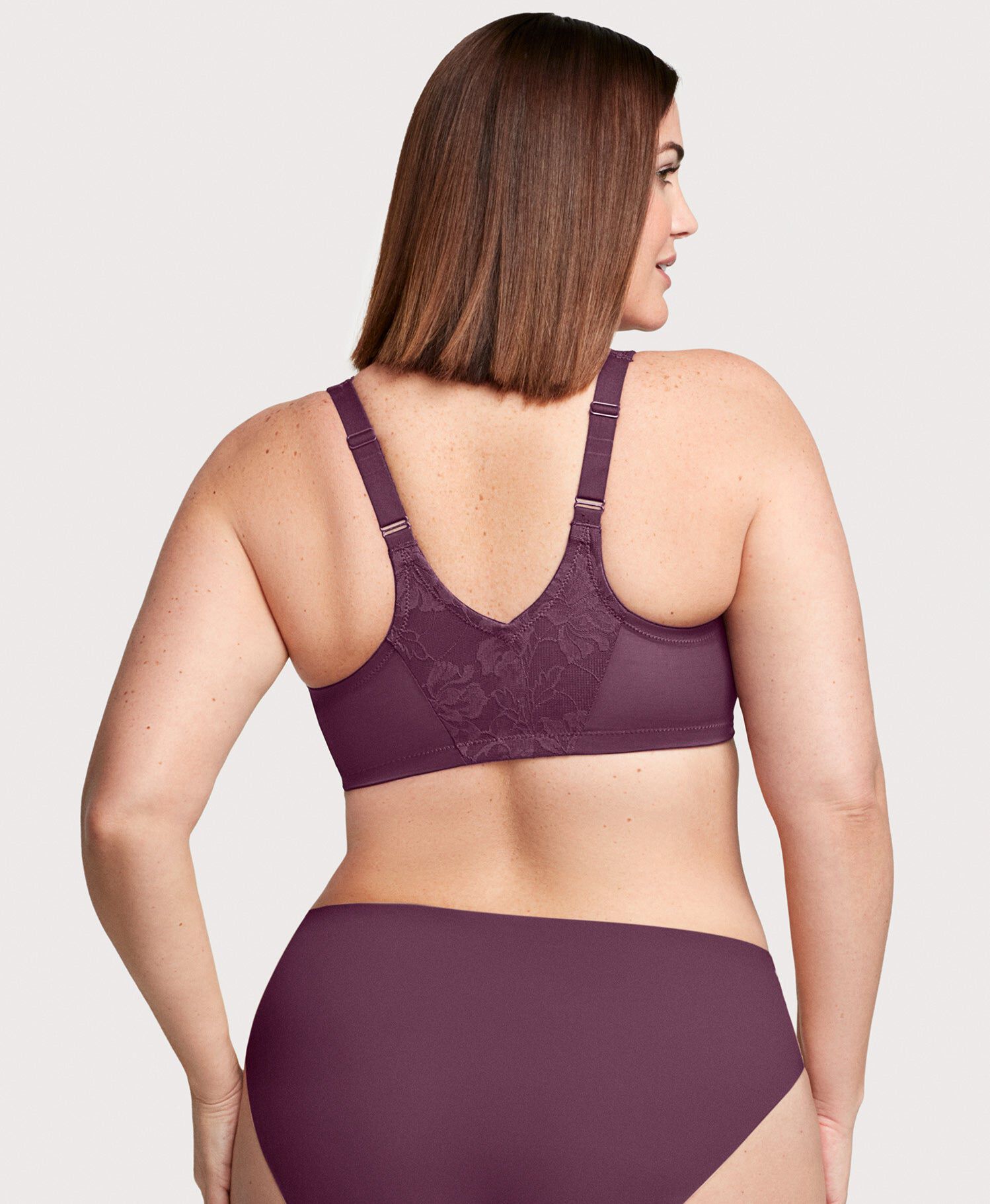 Lacey T-Back Front-Closure WonderWire Bra, Black Plum / New Wine, alternate image number 1