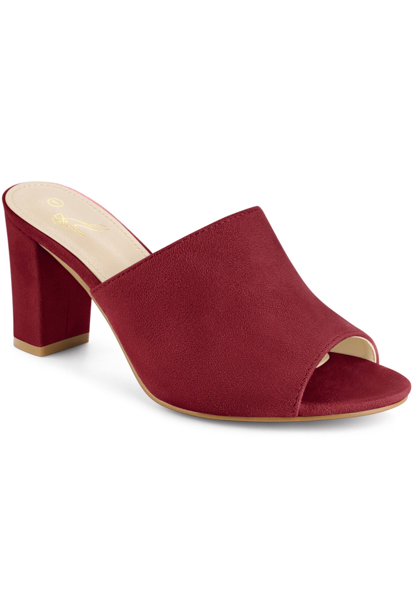 Slip On Chunky Heels Mules Slide Sandals, Burgundy / Burgundy, hi-res image number 0