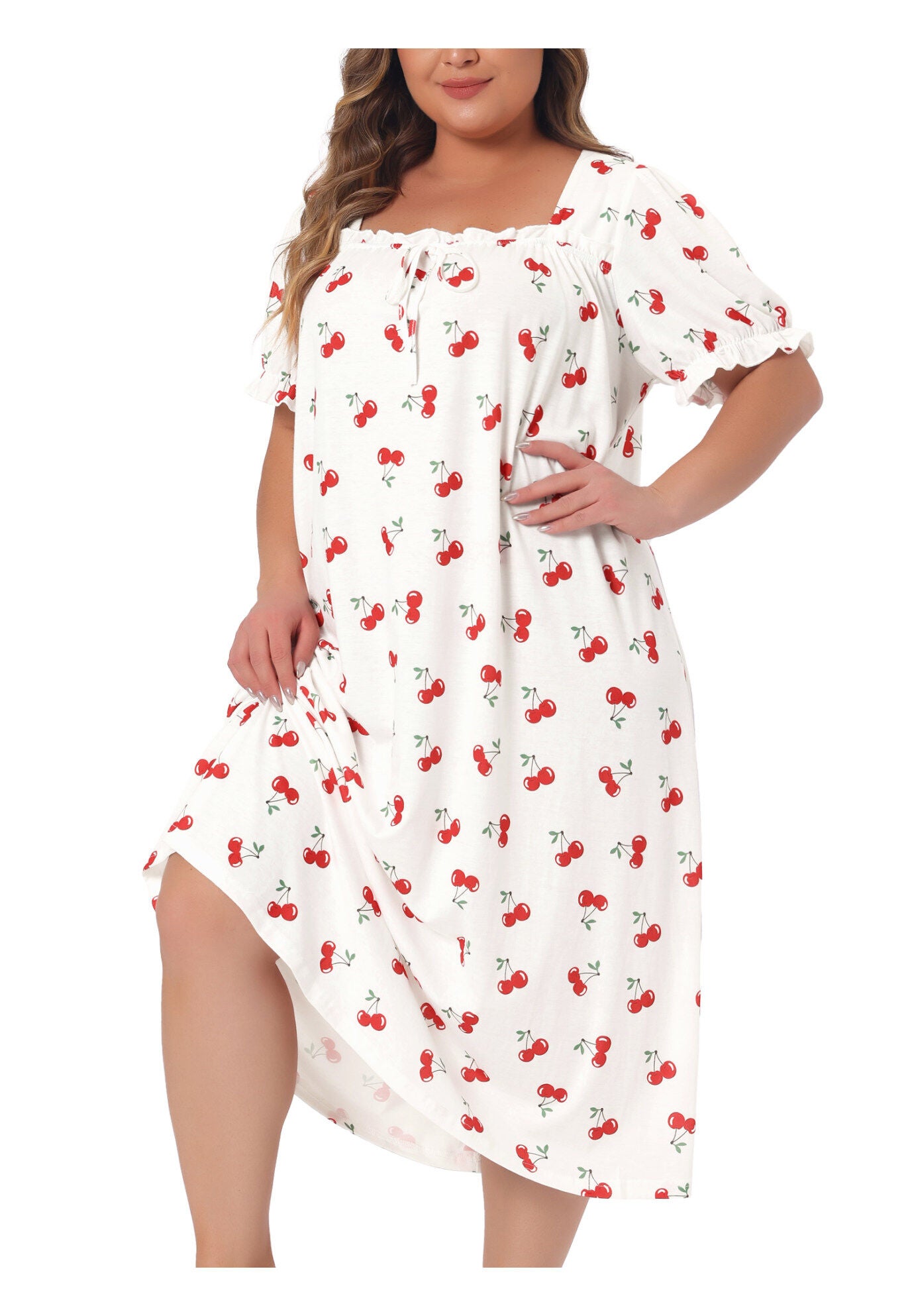 Cherry Ruffle Princess Nightdress, White / White, alternate image number 1