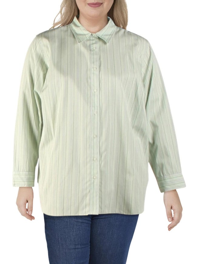 Ralph Lauren Women's Plus Striped Button Up Blouse Green Size 3X, Green / Light Green, hi-res image number 0