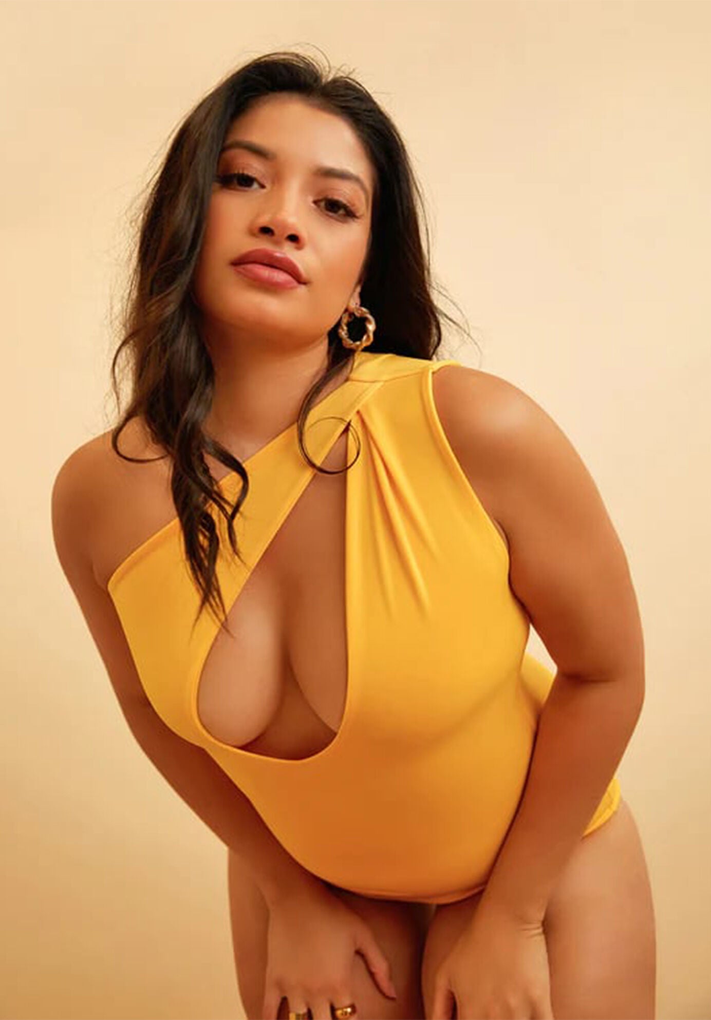 Honey Cut Out One Shoulder One Piece Swimsuit, Yellow / Yellow, alternate image number 4