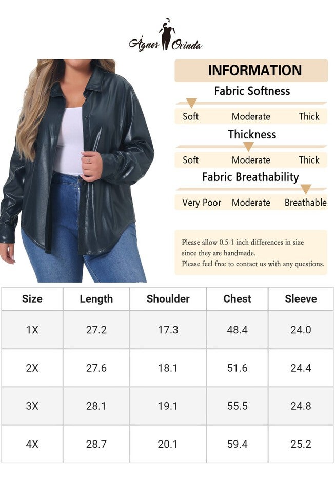 FAUX LEATHER JACKET SHACKET BUTTON DOWN SHIRT, Dark Blue / Navy, alternate image number 4