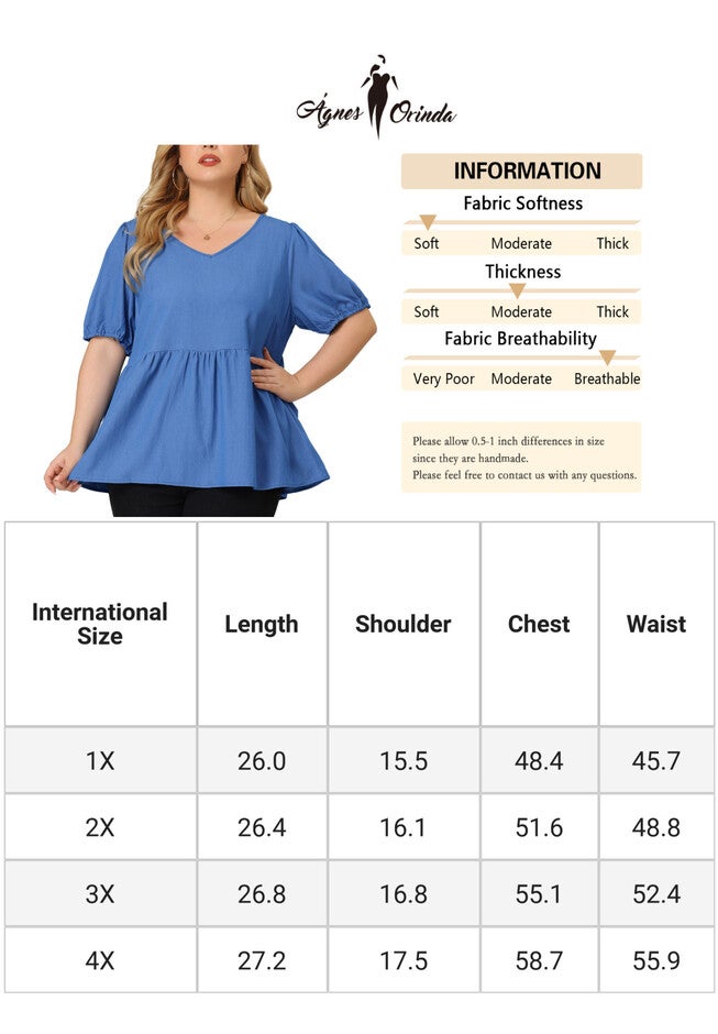 Summer Babydoll Top Puff Sleeve Chambray Short Sleeves Blouse, Blue / Chambray Denim Medium, alternate image number 4