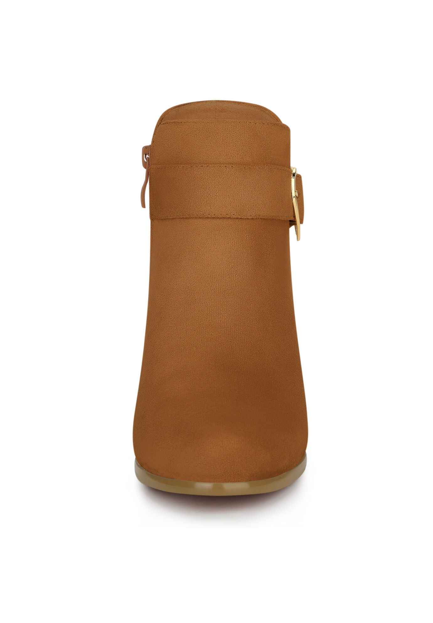 Heart Buckle Side Zip Chunky Heels Ankle Boots, Brown / Brown, alternate image number 1