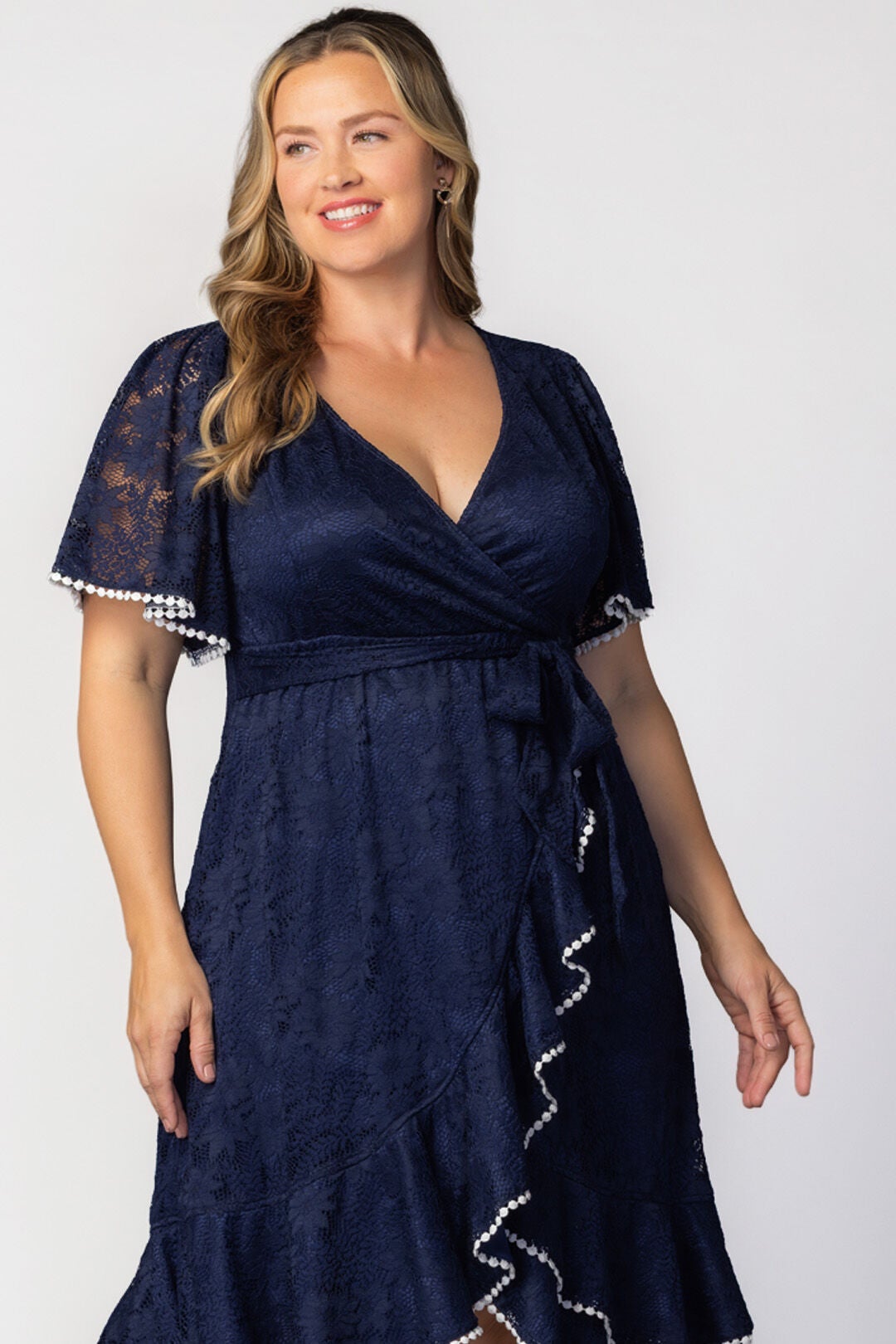 Palermo Lace Faux Wrap Dress, Navy Blue / Navy, alternate image number 2