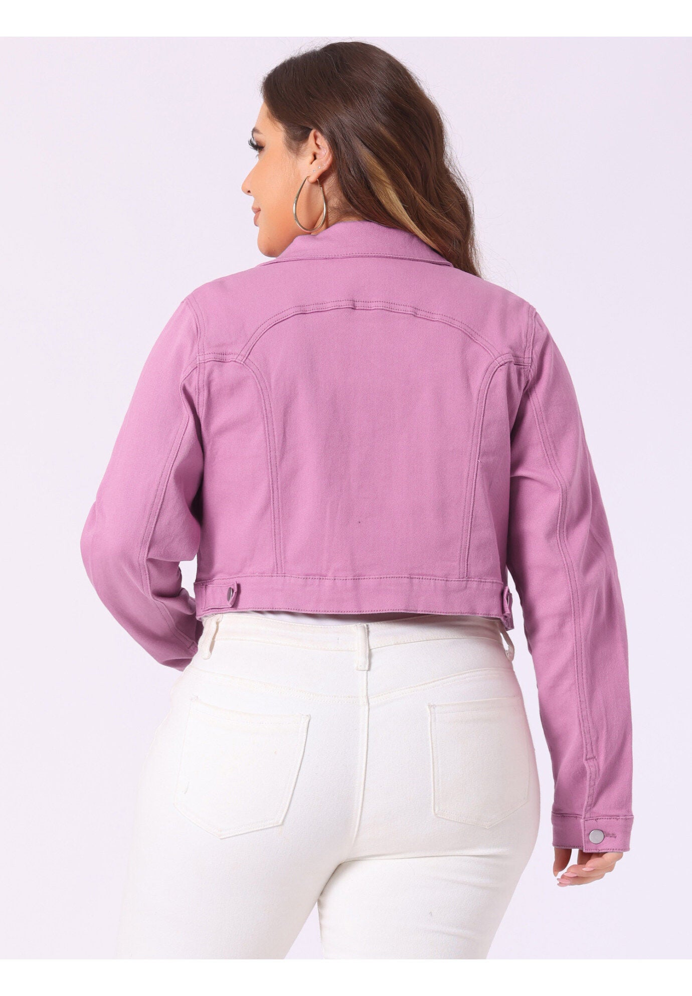 BUTTON CLOSED CROPPED DENIM JACKET, Dark Pink / Deep Fuchsia, alternate image number 3