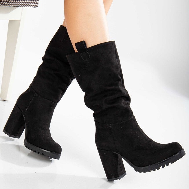 ANAIS - BLACK SUEDE SLOUCH PLATFORM BOOTS, BLACK / Black, alternate image number 2