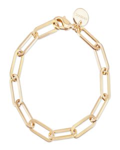 Large Elongated Link Chain Bracelet 8" Gold