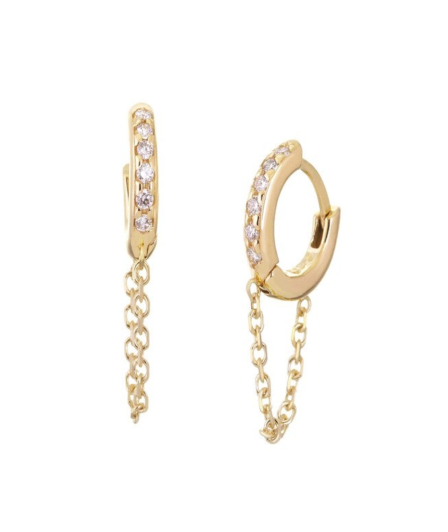12.5mm Diamond And 14K Gold Huggies With Chain Gold, Gold / Gold, hi-res image number null
