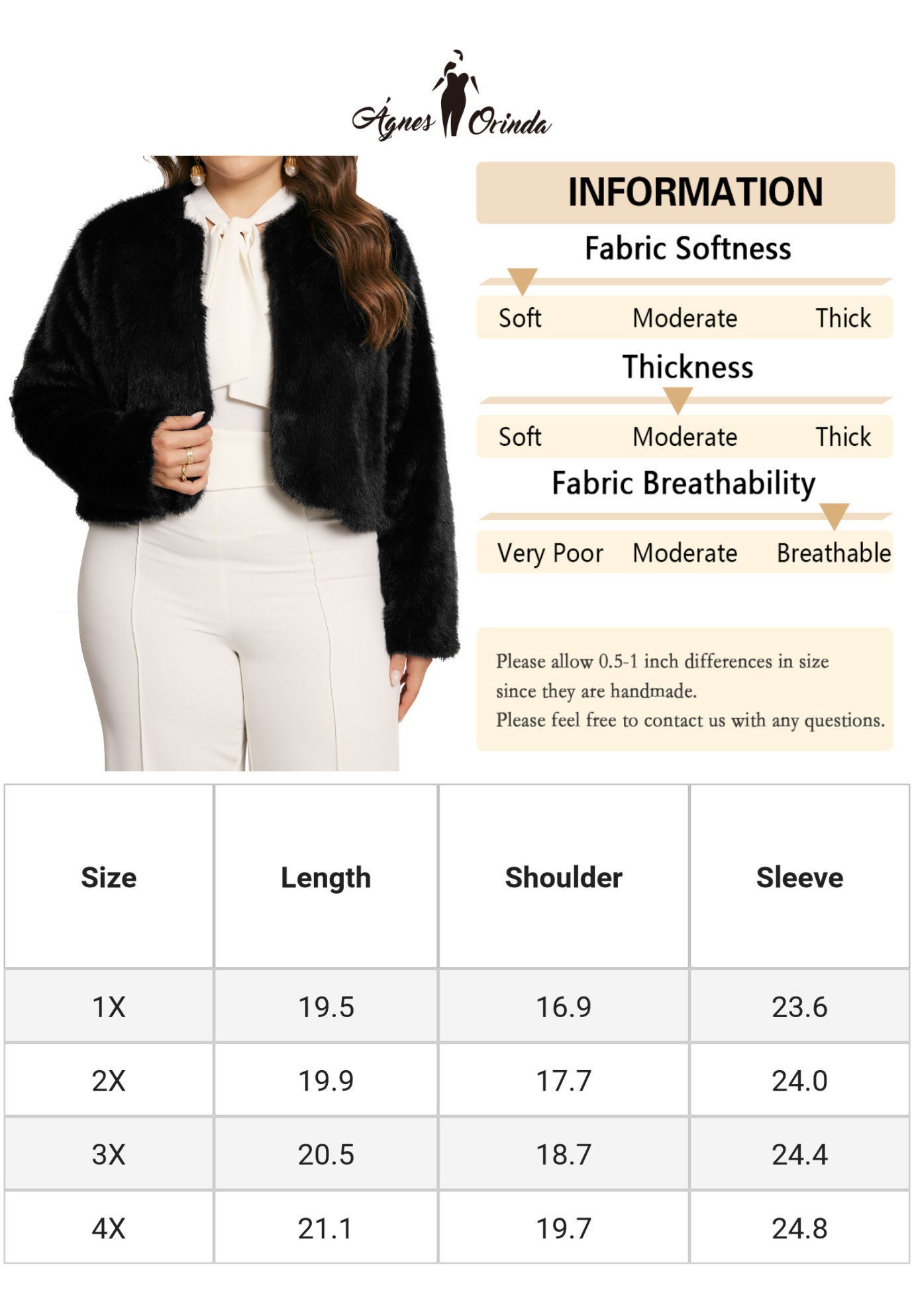 FAUX FUR WINTER WARM SHAGGY JACKET COAT, Black / Black, alternate image number 4