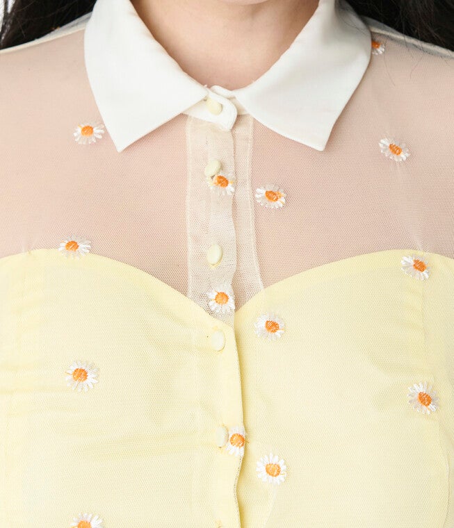 Unique Vintage Plus Size Yellow Daisy Print Hollie Swing Dress, Yellow / Yellow, alternate image number 1