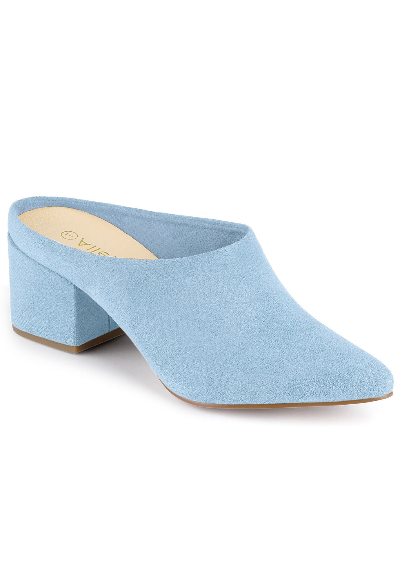 Pointed Toe Slip On Block Heel Slide Mules, Sky Blue / Light Blue, hi-res image number 0