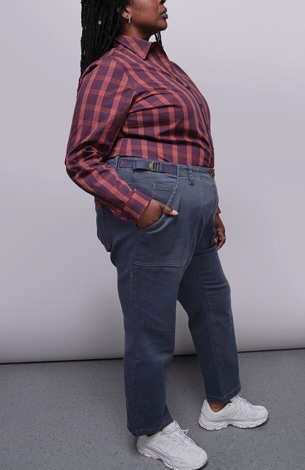 The Essential Denim Utility Pant, Navy / Medium Wash, alternate image number 1