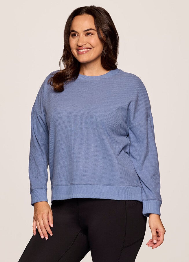 Off Days Relaxed Waffle Knit Top, Hazy Blue / Cornflower Blue, alternate image number null