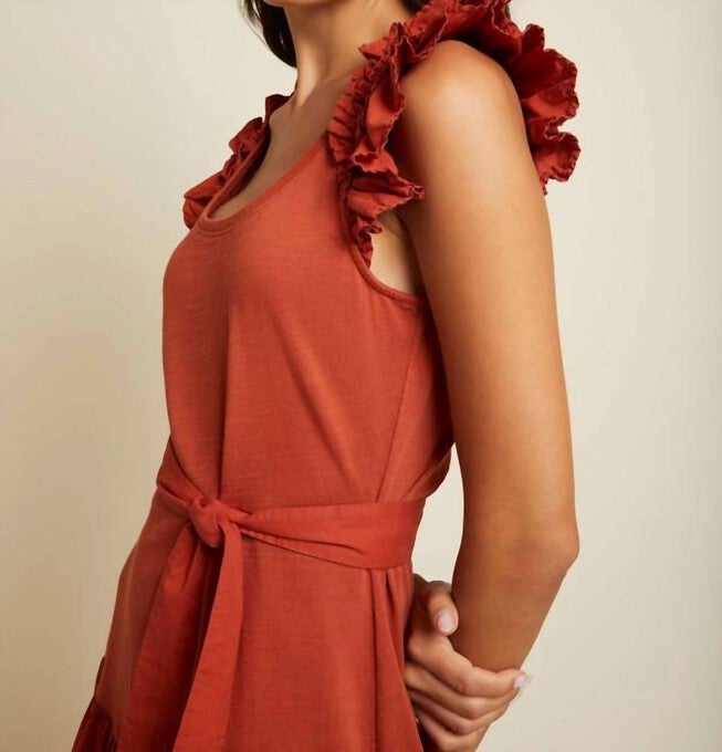 EVERLEIGH FRILLY DRESS IN CAYENNE, , alternate image number null