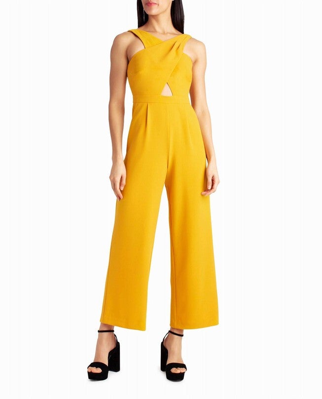 CHARLI STRETCH CREPE HALTER NECK JUMPSUIT, Golden Orange / Orange, hi-res image number null