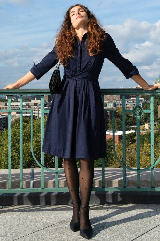 Annick - Tessa Shirt Dress Twist Waist Tie Pockets, Navy / Navy, alternate image number null
