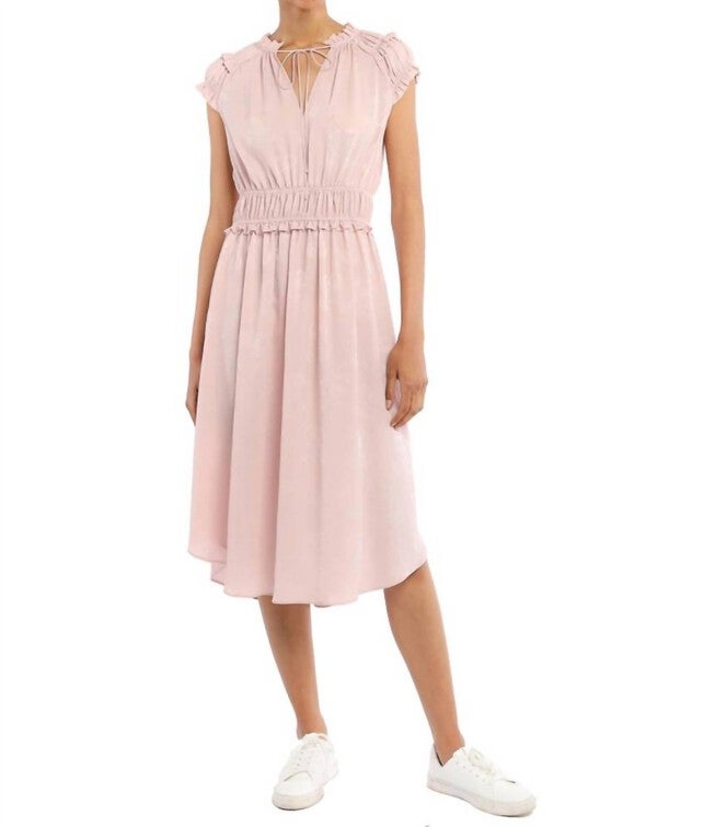 ROSETTE MID LENGTH SMOCKED WAIST DRESS IN LIGHT PINK, , alternate image number 4