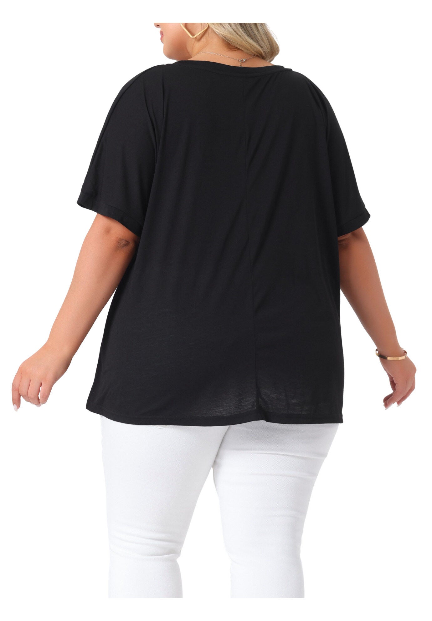 Short Sleeve Top Loose Fit Summer T-Shirt with Pocket, Black / Black, alternate image number 3