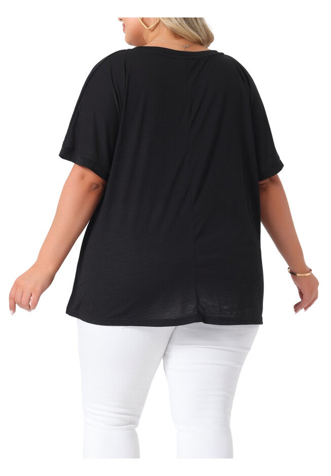 Short Sleeve Top Loose Fit Summer T-Shirt with Pocket, Black / Black, alternate image number 3