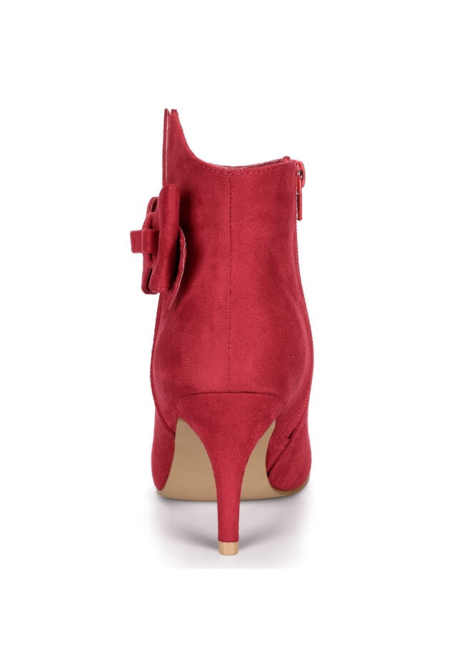 BOW DECOR STILETTO HEEL ANKLE BOOTS, Red / Red, alternate image number 4