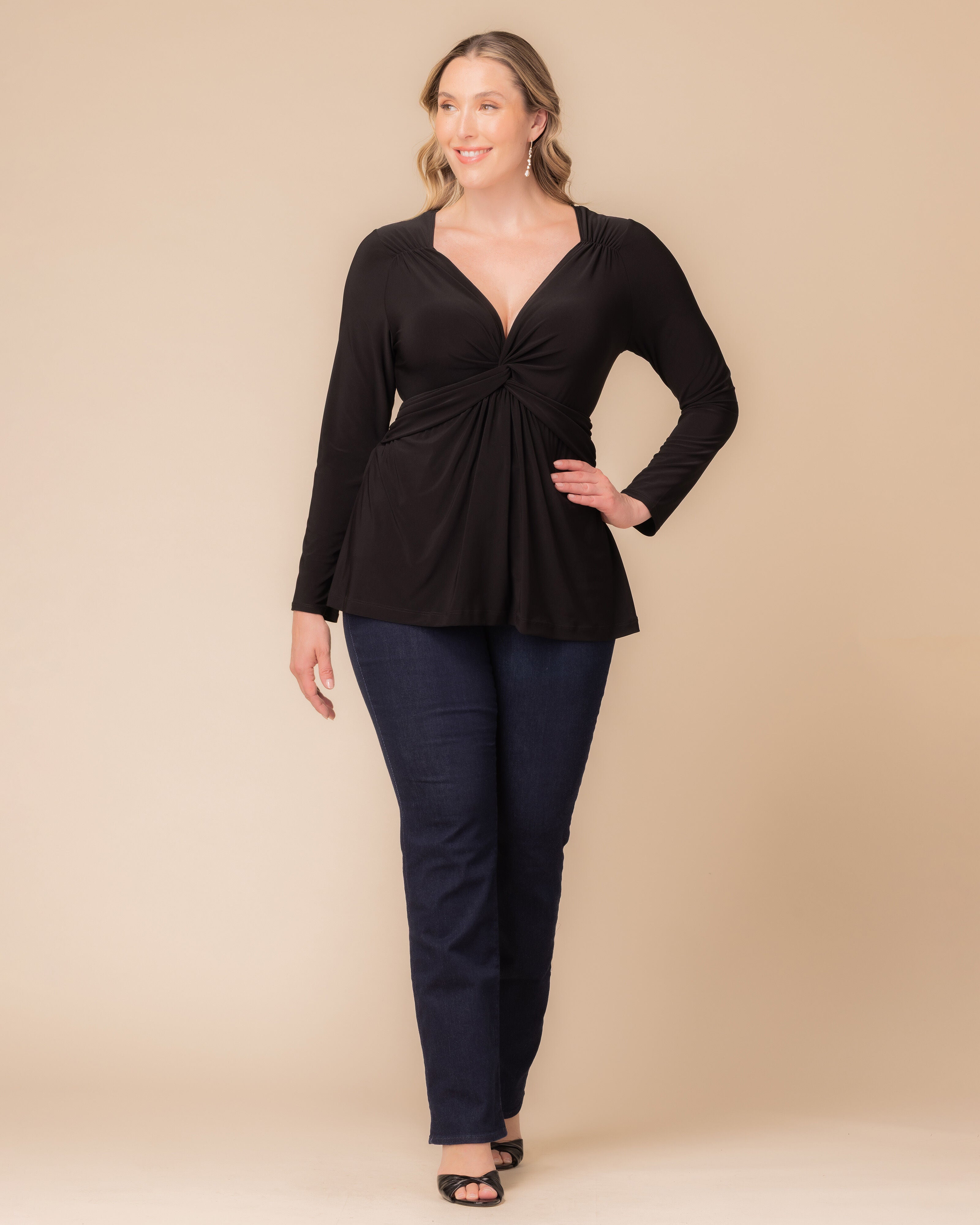 Abigail Long Sleeve Twist Top, BLACK NOIR / Black, alternate image number 3