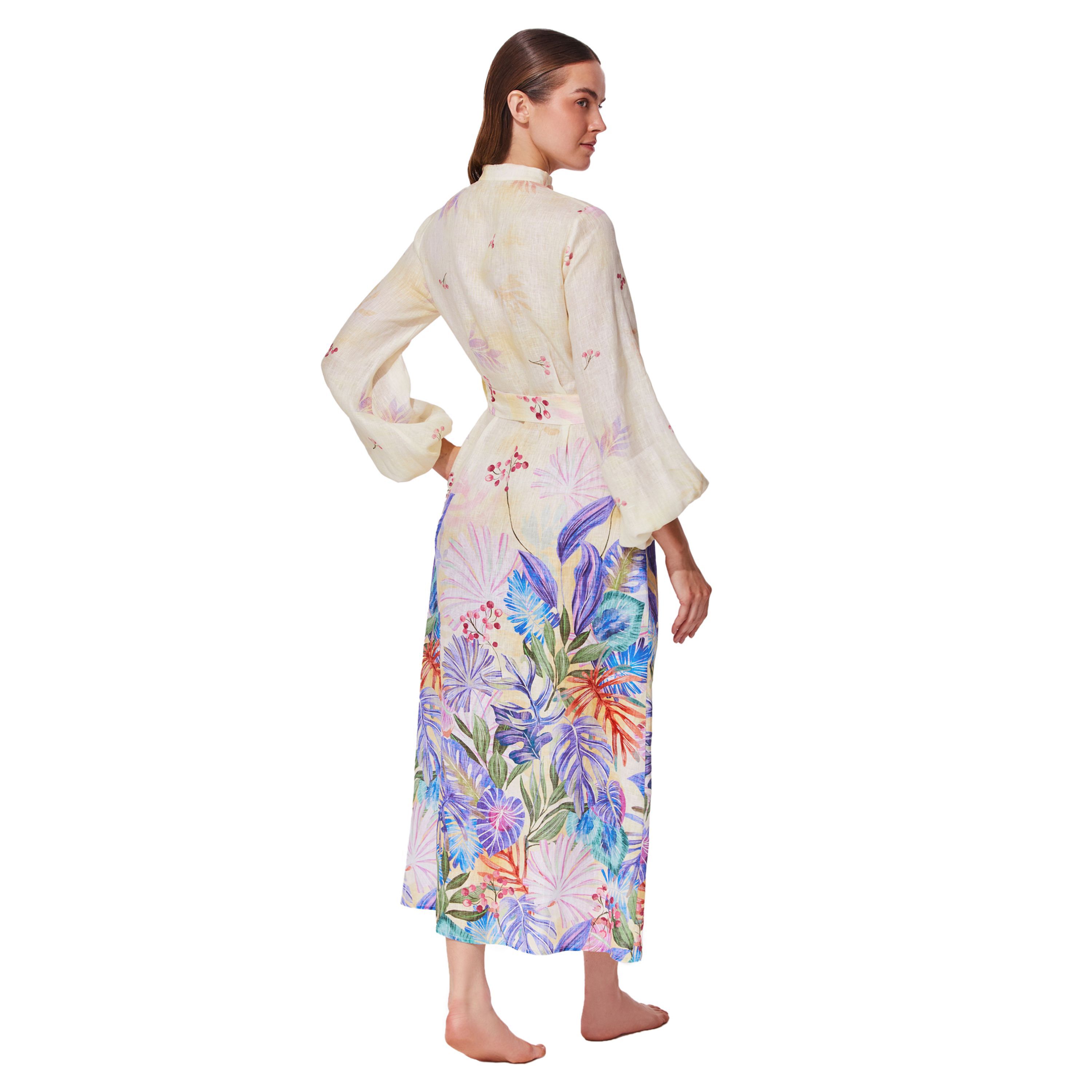 Cherry Blossom Belted Button Up Linen Dress Cover-Up, BlossomMulti / multi, alternate image number 2