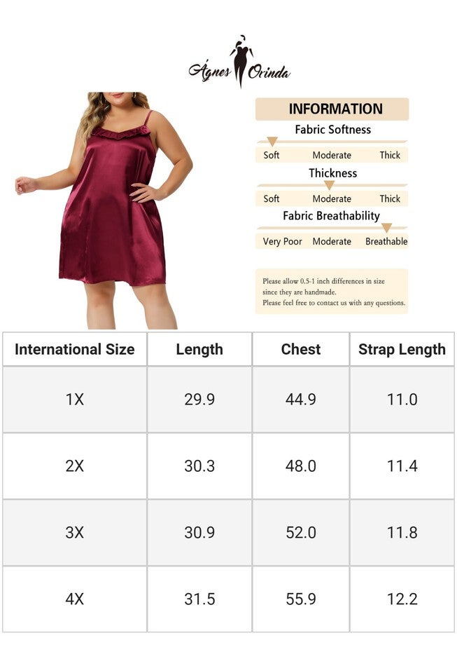 Ruffle Nightgown Spaghetti Lounge Sleep Dress, Burgundy / Burgundy, alternate image number 4
