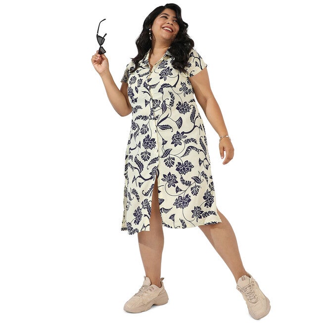 Floral Printed Shirt Style Dress, , alternate image number null