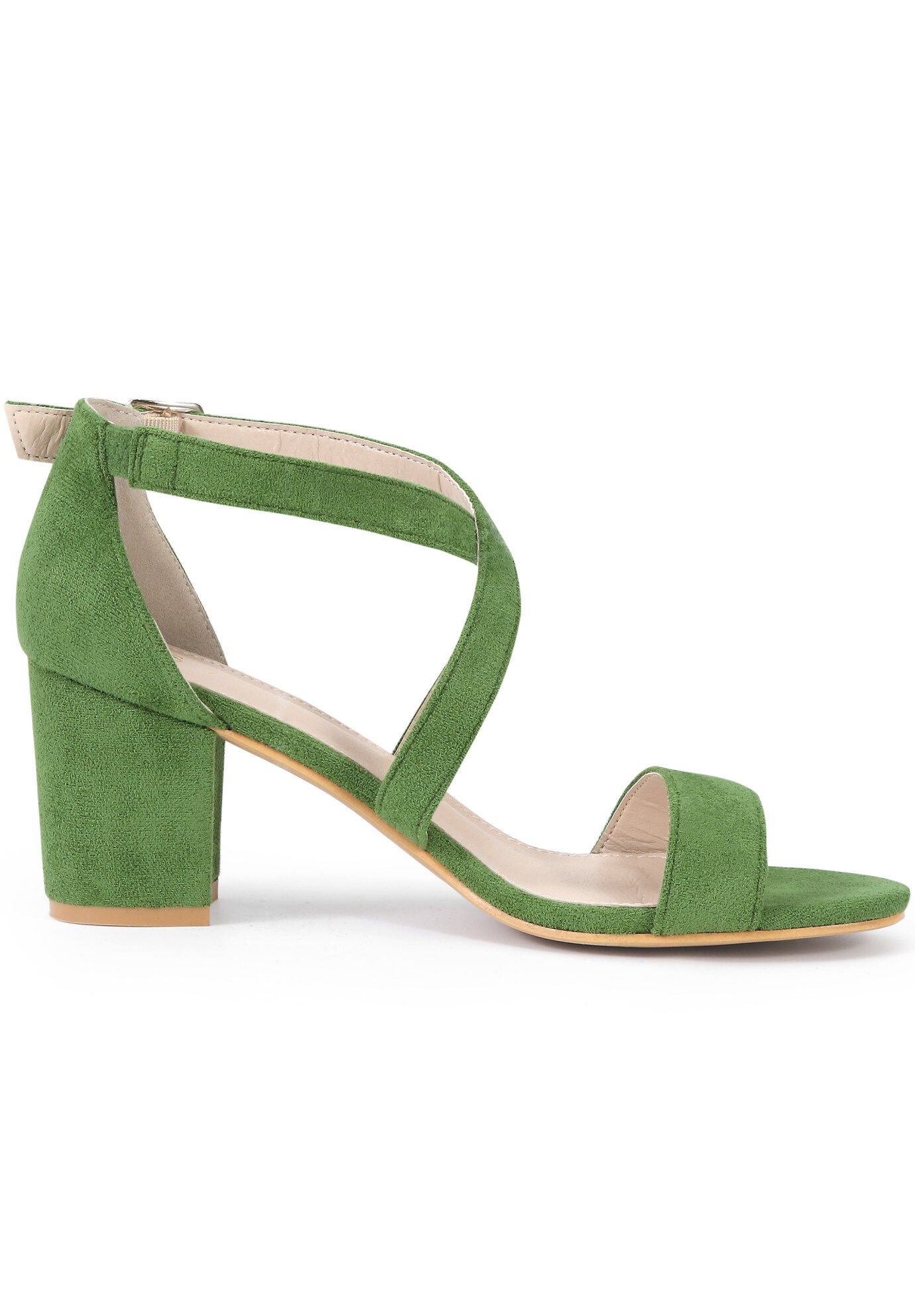 Open Toe Cross Strap Mid Block Heel Sandals, Olive Green / Olive Green, hi-res image number 0