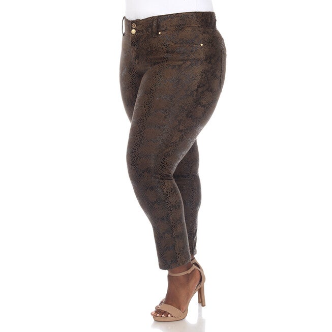 Faux Suede Snake Print Pants, Brown / Brown, alternate image number null