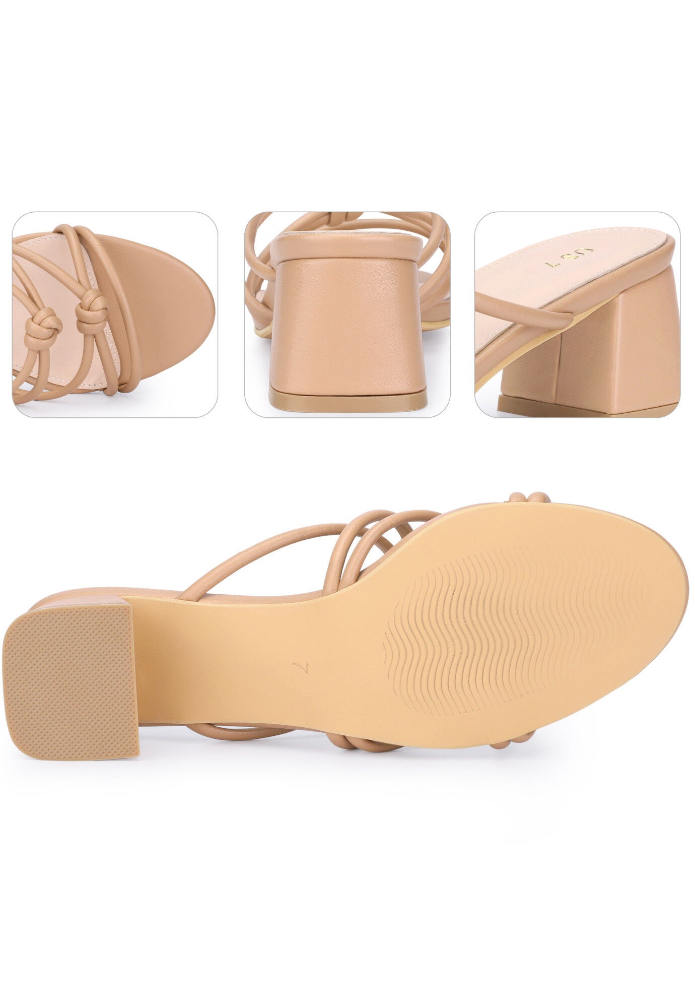Strappy Knotted Block Heel Slide Sandals, Nude / Beige, alternate image number 2