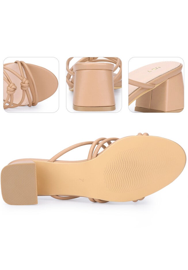 Strappy Knotted Block Heel Slide Sandals, Nude / Beige, alternate image number 2