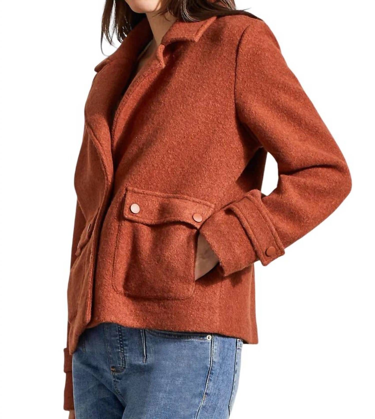 BOILED WOOL PEACOAT WITH SIDE POCKETS, Marsala / Brown, alternate image number 1