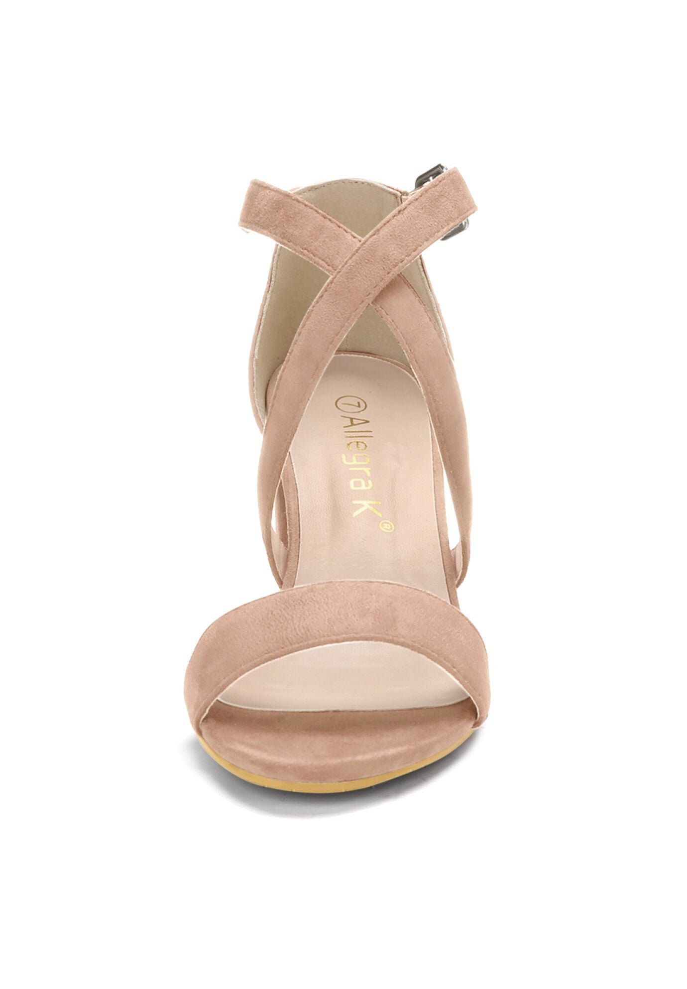 Open Toe Cross Strap Mid Block Heel Sandals, Nude / Pink, alternate image number 1