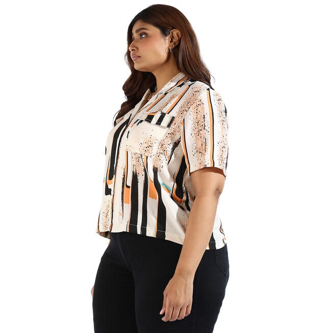 Women Abstract Design Casual Shirts, Cream / Cream, alternate image number 2