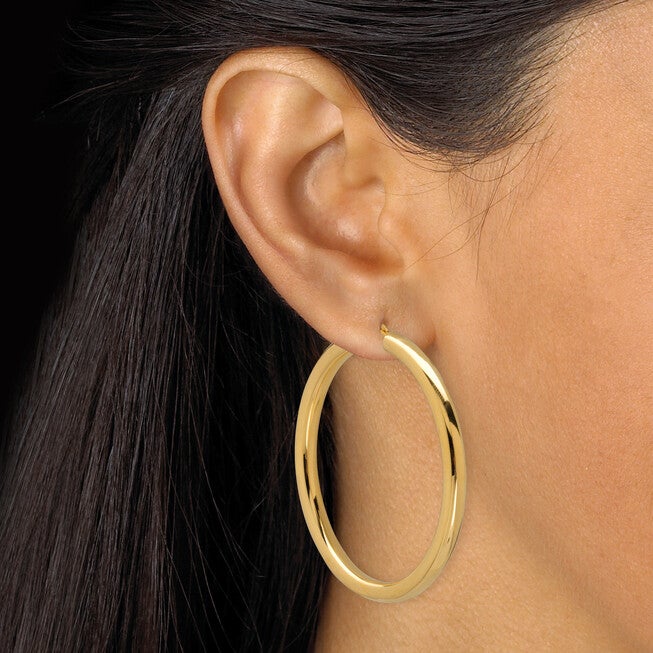 14k Gold Ultra-Lightweight Nano Diamond Resin Filled Hoop Earrings (1 7/8 inches), Yellow / Yellow, alternate image number null