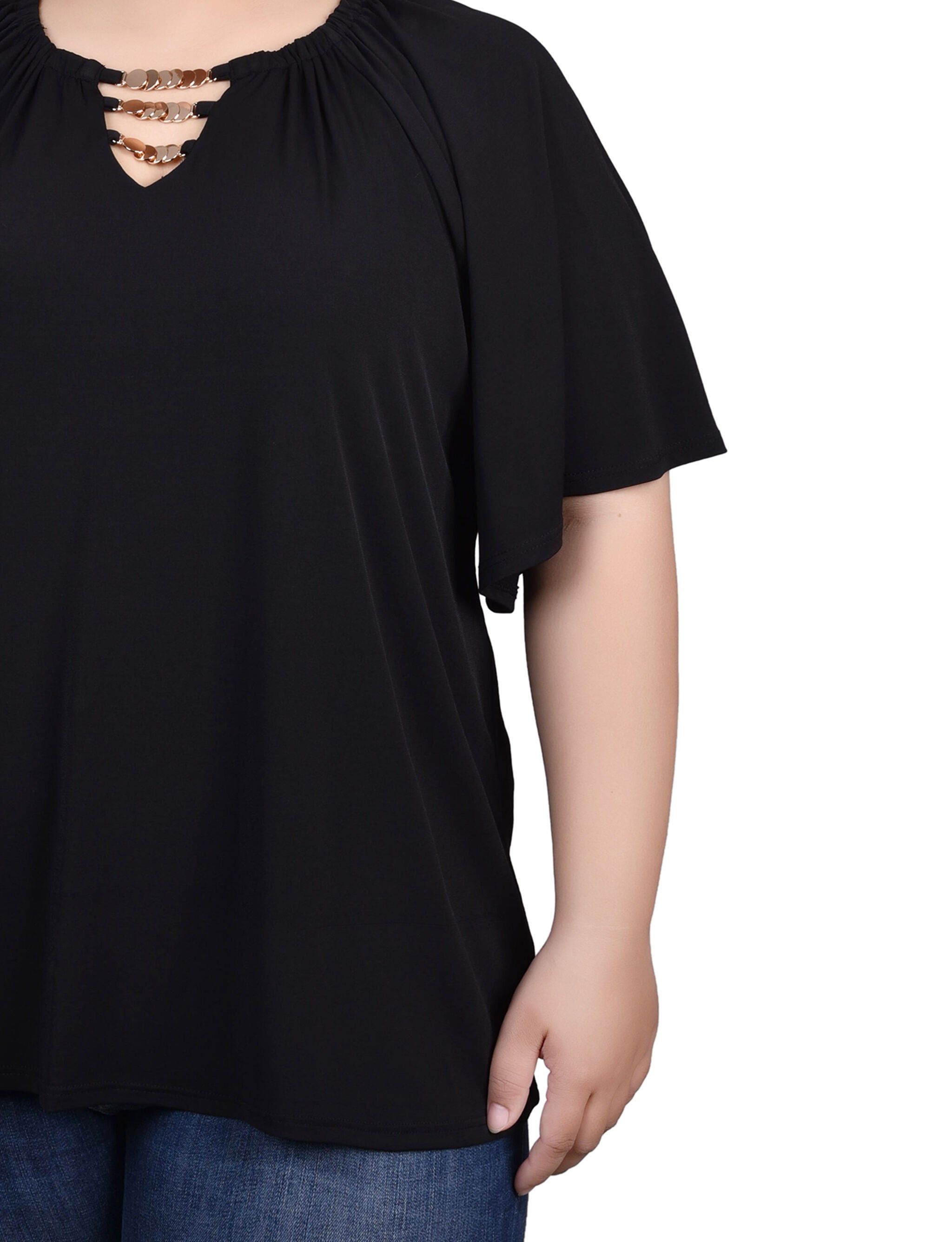 Raglan Sleeve Top With Chain Details, Black / black, alternate image number 1