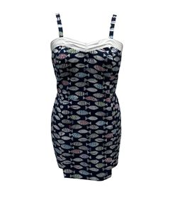 Unique Vintage Navy Fish Print Dolly Romper