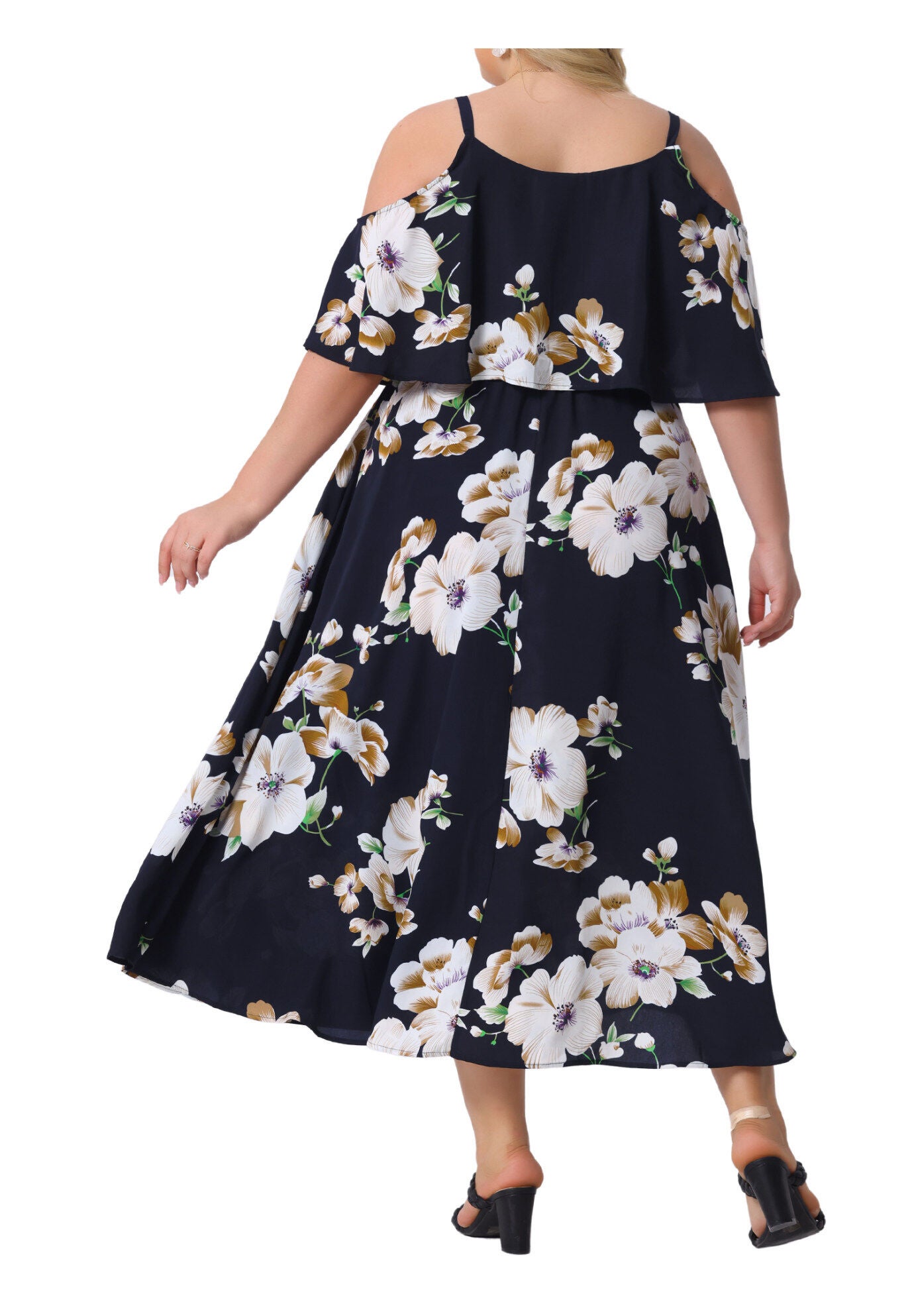 Summer Square Neck Adjustable Strap Beach Maxi Dress, Navy Blue / Navy, alternate image number 4