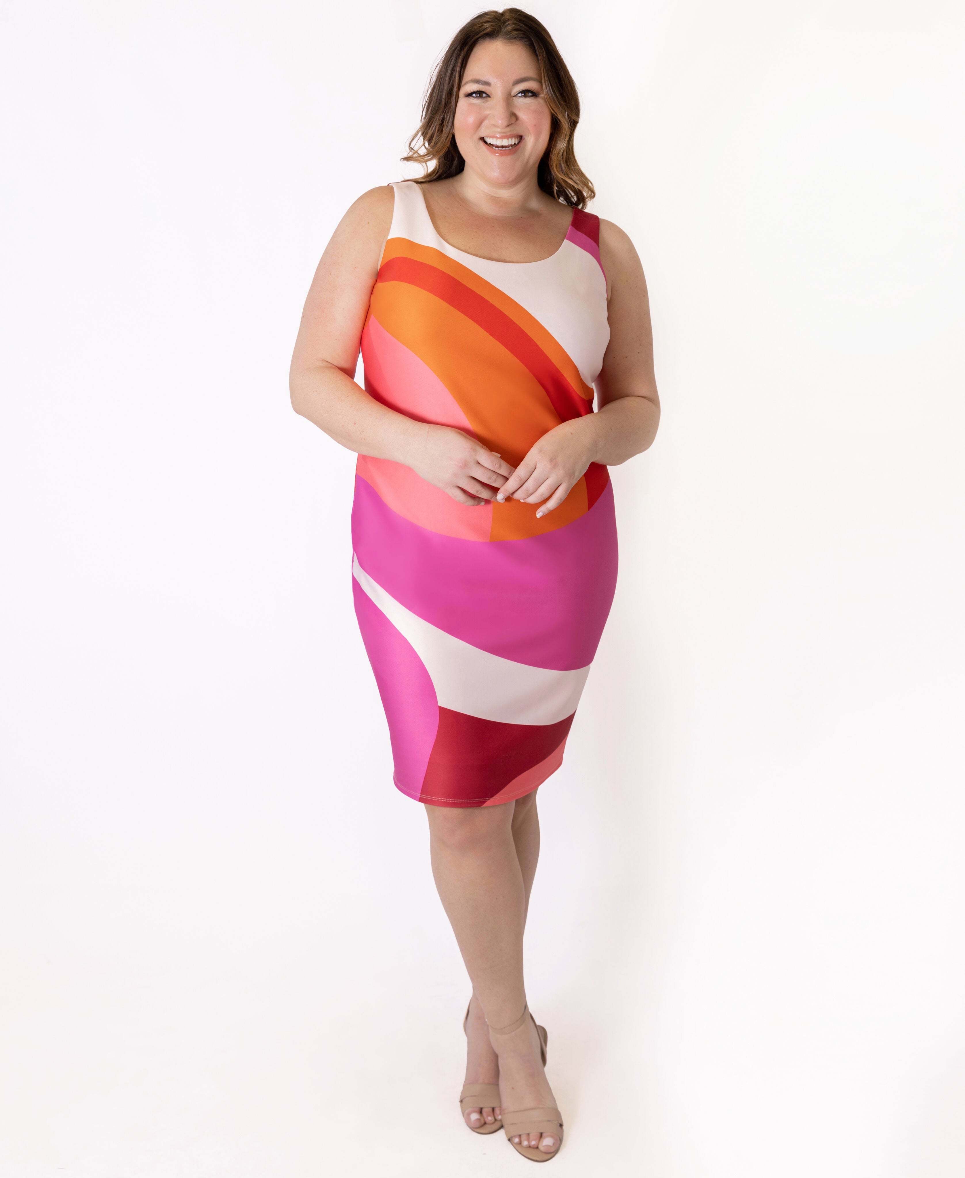 Abstract Scuba Sheath Dress, Pink / Pink, hi-res image number 0