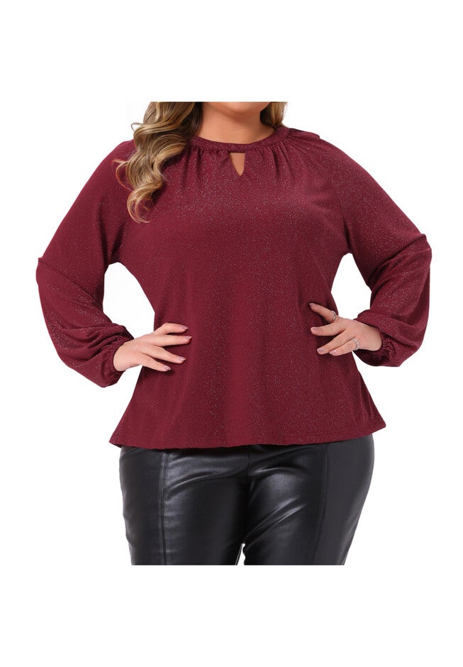 Sparkle Keyhole V Neck Cocktail Dressy Blouses, Burgundy / Burgundy, alternate image number null