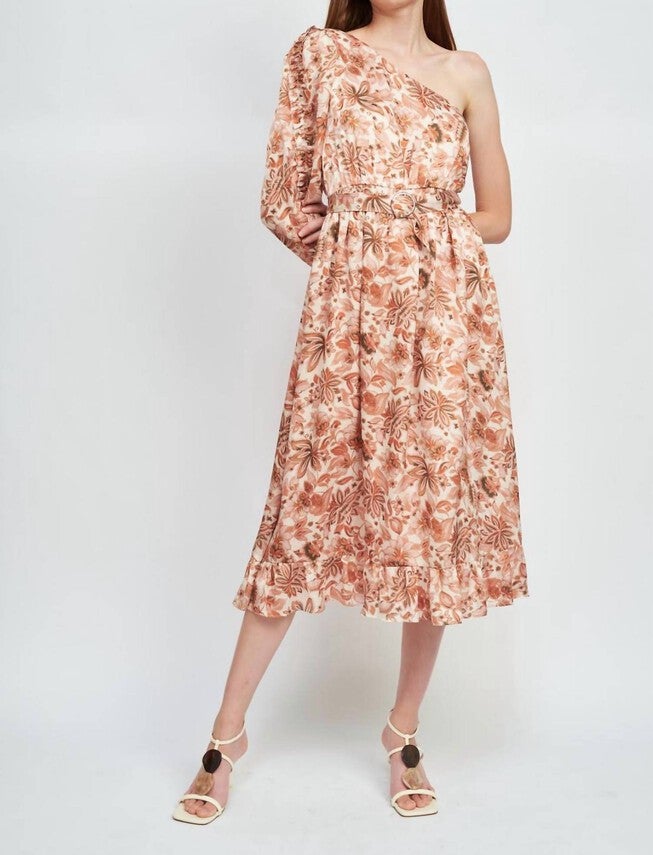 ONE SHOULDER FLORAL DRESS IN MULTI, Multi / Orange, hi-res image number 0