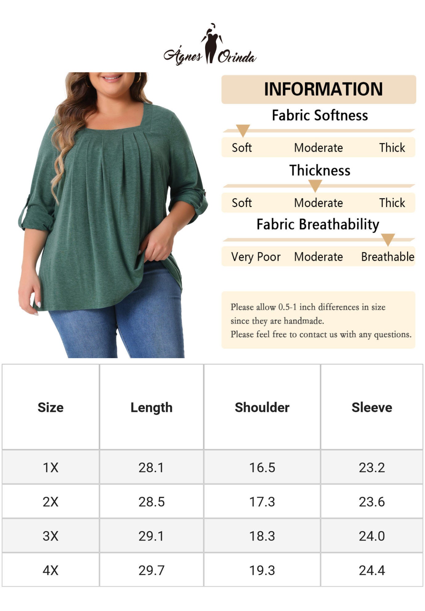 Square Neck Flowy Pleated Loose Fit Tunic Top, Green / Hunter Green, alternate image number 4