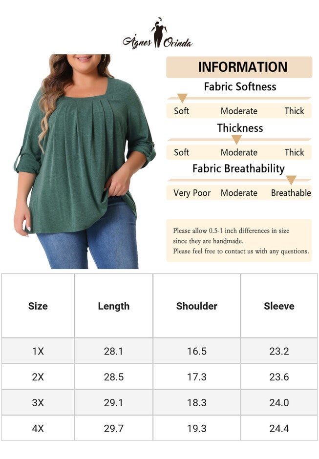 Square Neck Flowy Pleated Loose Fit Tunic Top, Green / Hunter Green, alternate image number 4