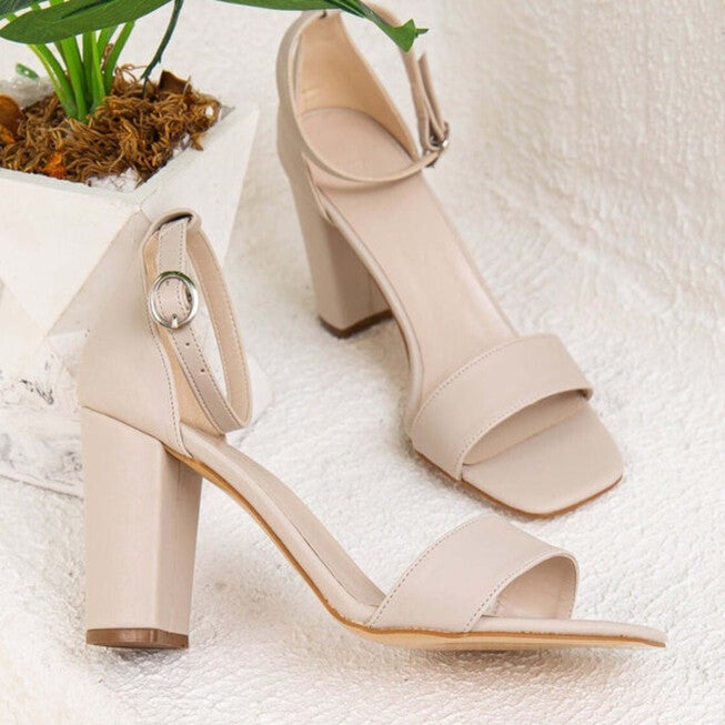 JESS - BEIGE OPEN TOE BLOCK HEELS, BEIGE / Beige, alternate image number 3