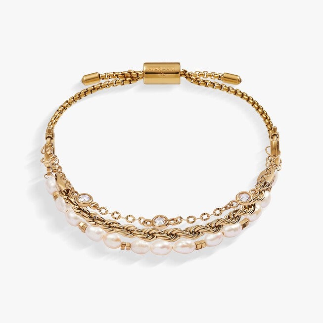 Crystal + Pearl Stranded Bracelet Set, Gold / Gold, hi-res image number 0
