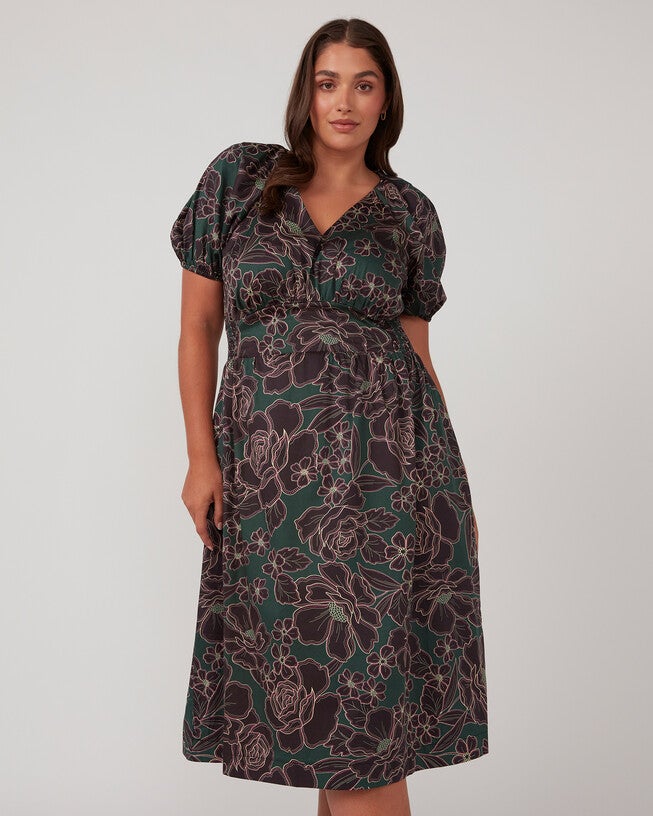 Wildfloral Midi Dress, Print / Forest Green, hi-res image number 0