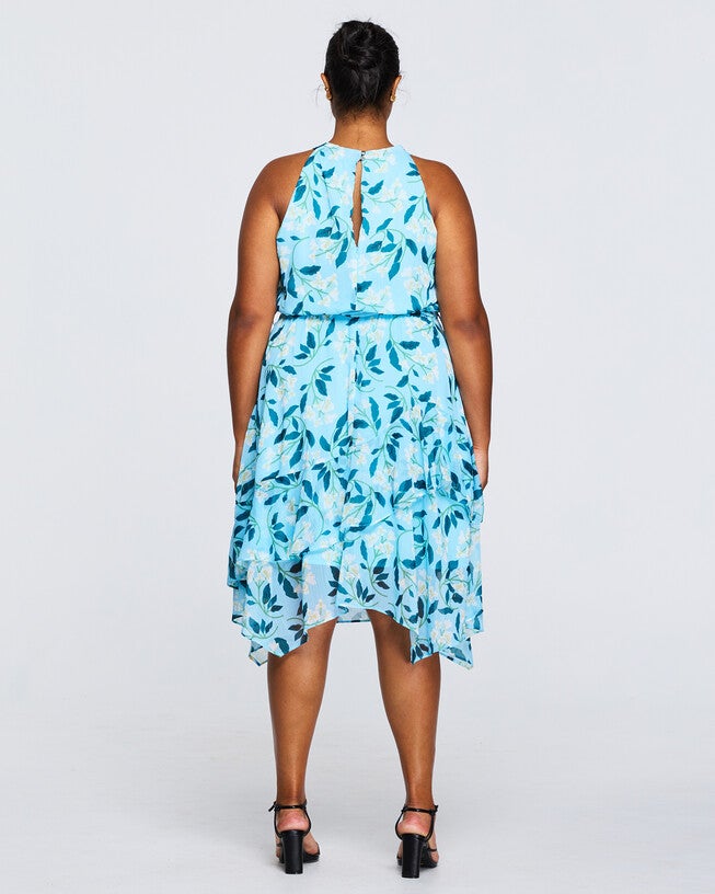 White Spring Dress, Print / Light Blue, alternate image number null