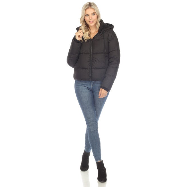 Women's Full Front Zip Hooded Bomber Puffer Coat, , alternate image number 8